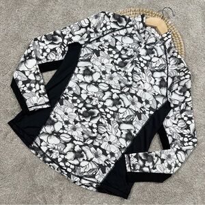 SanSoleil 1/4 Zip Longsleeve Vented UPF 50+ Outdoor Golf in Floral Black White M